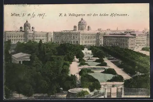 AK Wien, K. k. Volksgarten mit den beiden Hofmuseen