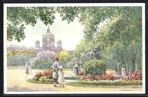 Künstler-AK Brüder Kohn (B.K.W.I) Nr. 791 /5: Wien, Volksgarten mit Brunnengruppe und Hofmuseum