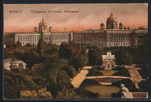 AK Wien, Volksgarten mit beiden Hofmuseen