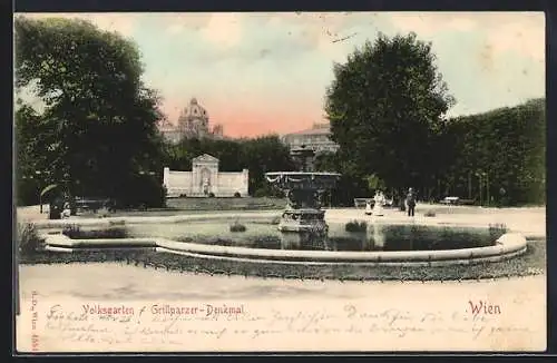 AK Wien, Volksgarten mit Grillparzer-Denkmal