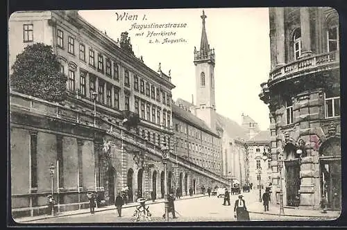 AK Wien, Augustinerstrasse mit Pfarrkirche z. h. Augustin