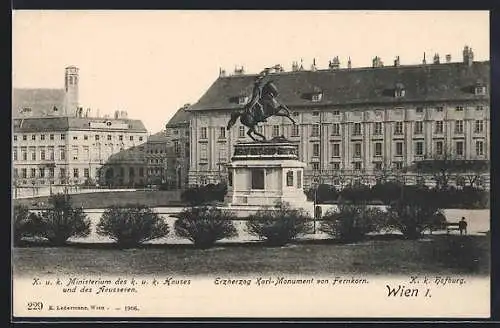 AK Wien, K. k. Hofburg, Erzherzog Karl-Monument, K. u. k. Ministerium des k. u. k. Hauses und des Aeusseren