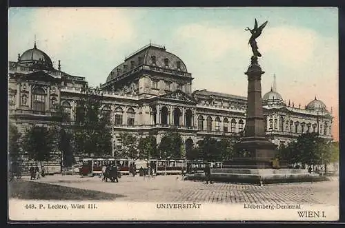 AK Wien, Universität und Liebenberg-Denkmal, Strassenbahn