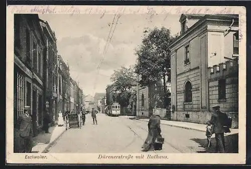 AK Eschweiler, Dürenerstrasse mit Rathaus