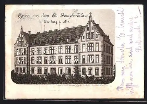 Lithographie Freiburg i. Br., Blick auf das St. Josefs-Haus