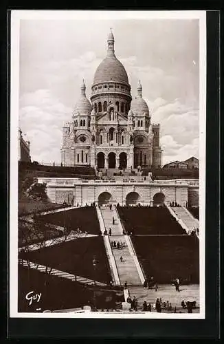 AK Paris, Sacré-Coeur de Montmartre, la basilique et nouveaux Jardins