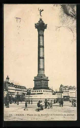 AK Paris, Place de la Bastille et Colonne de Juillet, Julisäule