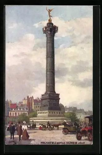 Künstler-AK Paris, Place de la Bastille, Colonne de Juillet, Julisäule