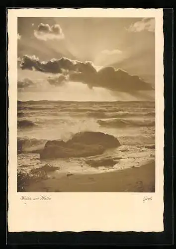 Foto-AK Ernst und Bernhard Groh: Welle um Welle schlägt an den Strand