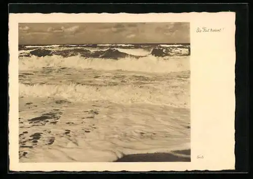 Foto-AK Ernst und Bernhard Groh: Die Flut kommt, Wellen am Strand