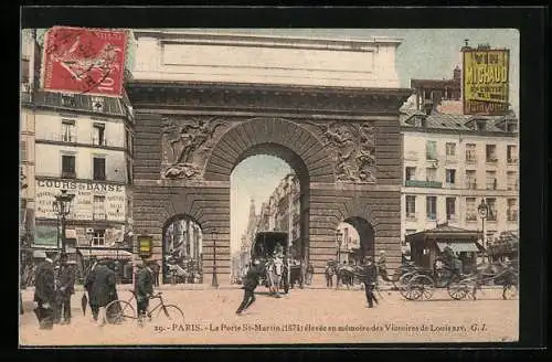 AK Paris, Porte Saint-Martin, Pferdekutschen