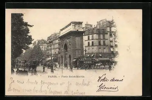 AK Paris, Porte Saint-Martin mit Kutsche