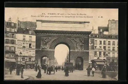 AK Paris, La Porte Saint-Martin, Partie mit Strassenleben