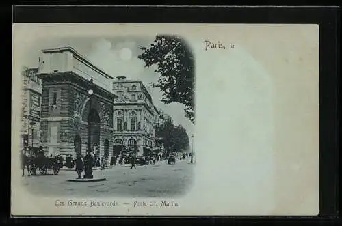 Mondschein-AK Paris, Les Grands Boulevards, Porte Saint-Martin