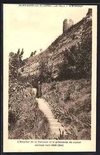 AK Mortagne-sur-Gironde, L`Escalier de la Terrasse et le glissement du rocher survenu vers 1846, Est