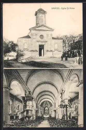 AK Saintes, Église St-Vivien, Vue extérieure et intérieure