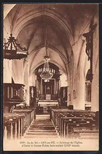 AK Ars-en-Ré, Intérieur de l`Église, Chaire et Sainte-Table, bois sculpté XVIIe siècle