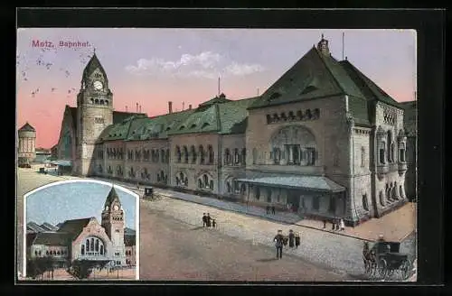 AK Metz, Nouvelle gare, Bahnhof und Passanten