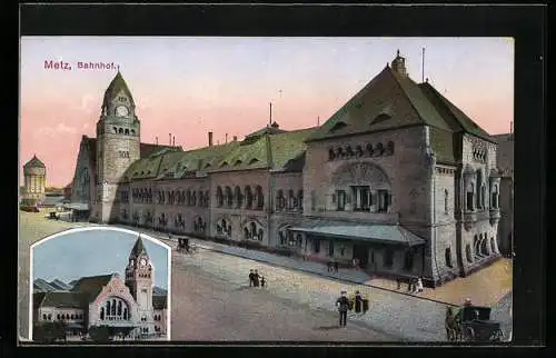 AK Metz, Nouvelle gare, Bahnhof und Passanten