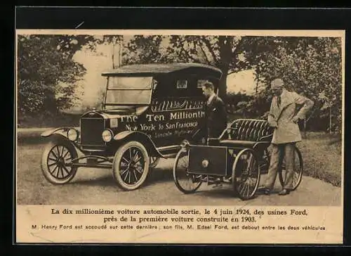 AK M. Henry Ford und sein Sohn am 10 Millionsten Ford Auto 1924