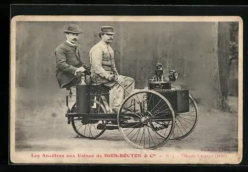 AK Les Ancetres aux Usines de Dion-Bouton & Cie., Tricycle à vapeur 1886