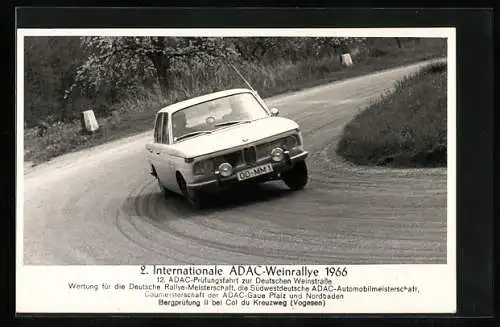 AK BMW Auto bei der 2. Internationalen ADAC-Weinrallye 1966, Bergprüfung bei Col du Kreuzweg