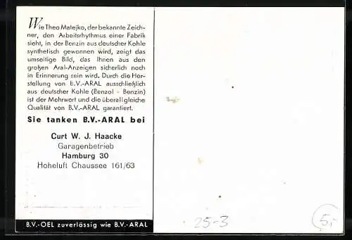 AK Reklame für B.V.-Aral = Benzol + Benzin, aus deutscher Kohle