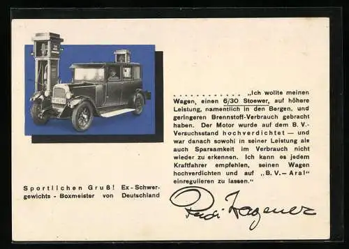 AK Auto Stoewer F6 (1928), Reklame, Reklame für B. V.-Aral