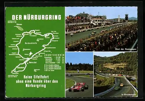 AK Nürburg, Autorennbann Nürburgring, Start der Rennwagen, Plan der Rennstrecke