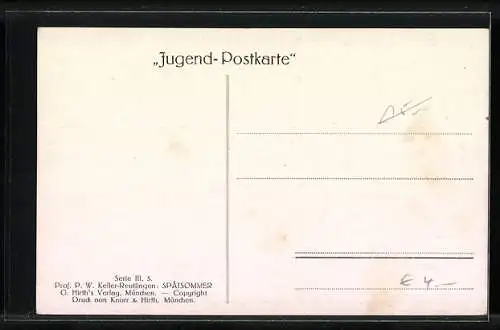 Künstler-AK G.Hirth`s Verlag, Serie III / 5, Spätsommer, Mädchen mit Korb auf einer Wiese
