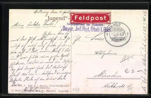 Künstler-AK G.Hirth`s Verlag, Serie XXI, 5: Prof. H. v. Bartels, Tulpenfelder in Rhynsberg, Jugend-Postkarte