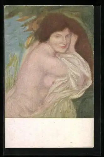 Künstler-AK G. Hirth`s Verlag, Serie: Nr. 4, Rothaarige halbnackte Frau in erotischer Pose