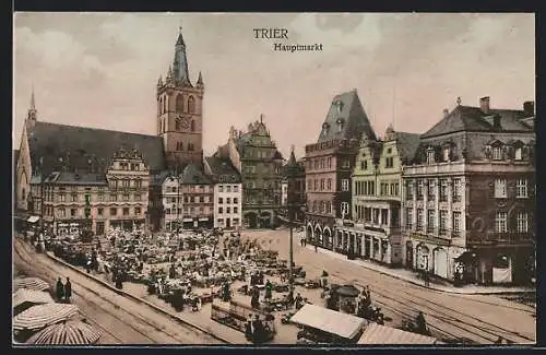 AK Trier, Hauptmarkt mit Ständen