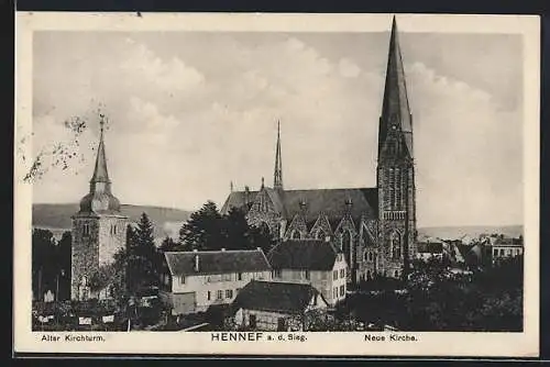 AK Hennef a. d. Sieg, Alter Kirchturm, Neue Kirche