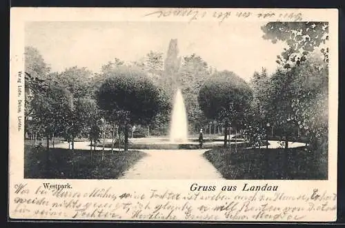 AK Landau / Pfalz, Westpark mit Fontäne