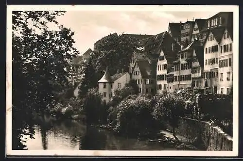 AK Tübingen, Neckarpartie mit Hölderlinturm und Schloss