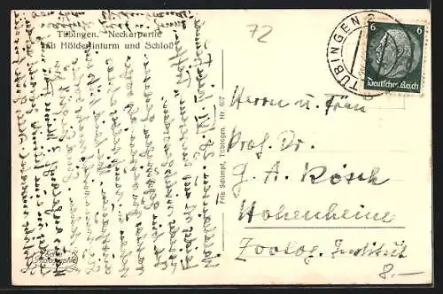 AK Tübingen, Neckarpartie mit Hölderlinturm und Schloss