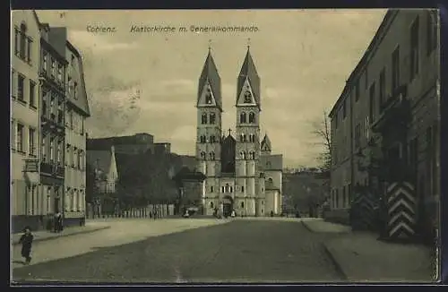 AK Coblenz, Kastorkirche m. Generalkommando