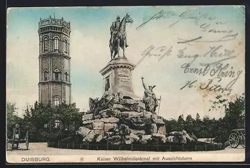 AK Duisburg, Kaiser Wilhelmdenkmal mit Aussichtssturm