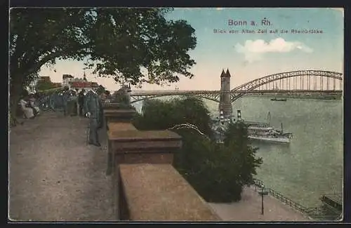 AK Bonn a. Rh., Blick vom Alten Zoll auf die Rheinbrücke mit Dampfer