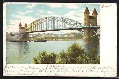 AK Bonn, Rheinbrücke mit Dampfer