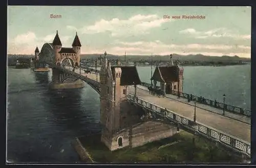 AK Bonn, Die neue Rheinbrücke mit Kutsche