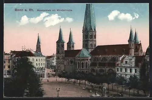 AK Bonn, Münsterplatz mit Münsterkirche