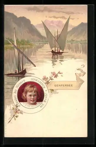 Lithographie Genf, Partie am Genfer See, Reklame für Nestles Kinderseife