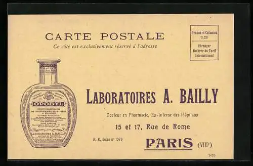 AK Paris, Médication orgabothérapique Opobyl, Laboratoires A. Bailly, 15-17 Rue de Rome