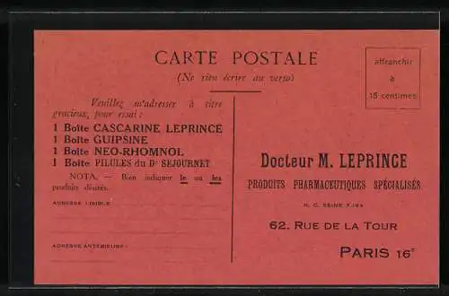 AK Paris, Produits pharmaceutiques spécialisés, Docteur M. Leprince, 62 Rue de la Tour