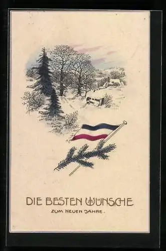 AK Winterliche Landschaft mit Tannen, Neujahrsgruss