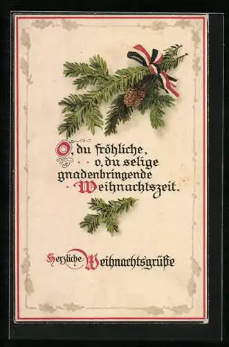 AK Herzliche Weihnachtsgrüsse, Tannenzweig mit Reichsfahne