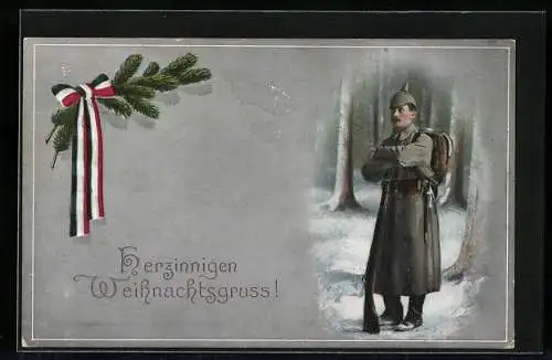 AK Soldat mit Gewehr im Winter, Weihnachtsgruss