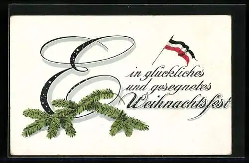 AK Tannenzweig mit Fahne, Weihnachtsgruss